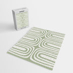 Midcentury Modern Confaab Abstract Pattern in Sage Green and Off White Jigsaw Puzzle Gallery Image 2