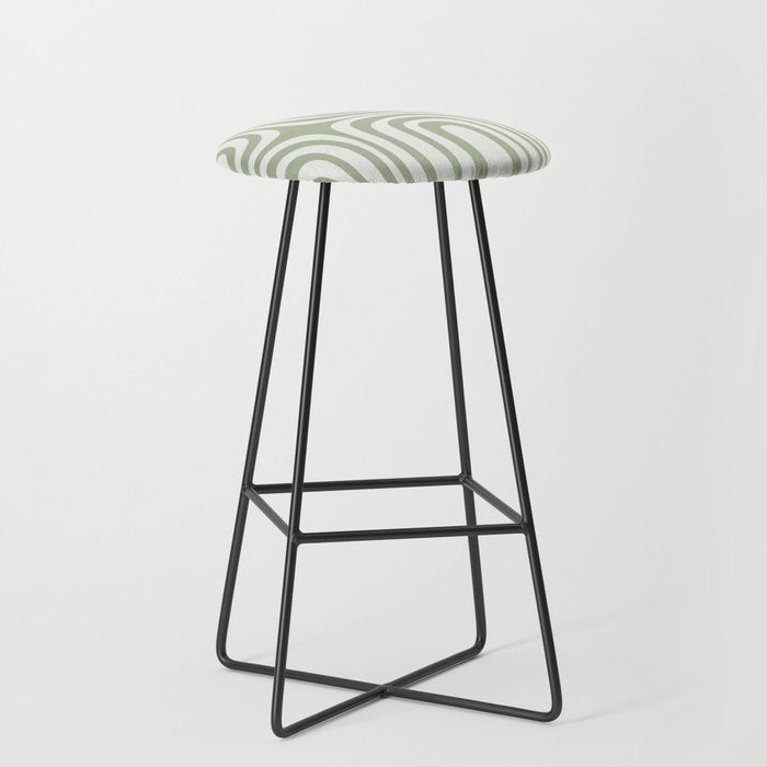 Midcentury Modern Confaab Abstract Pattern in Sage Green and Off White Stool Gallery Image 1