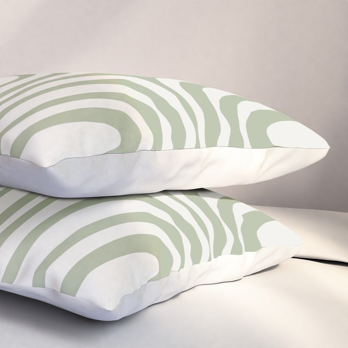Midcentury Modern Confaab Abstract Pattern in Sage Green and Off White Pillow Sham Gallery Image 3