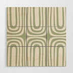 Midcentury Modern Confaab Abstract Pattern in Sage Green and Off White Wood Wall Art Gallery Image 1