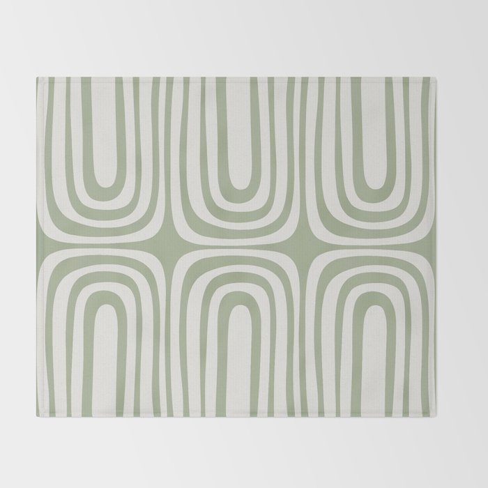 Midcentury Modern Confaab Abstract Pattern in Sage Green and Off White Throw Blanket Gallery Image 2