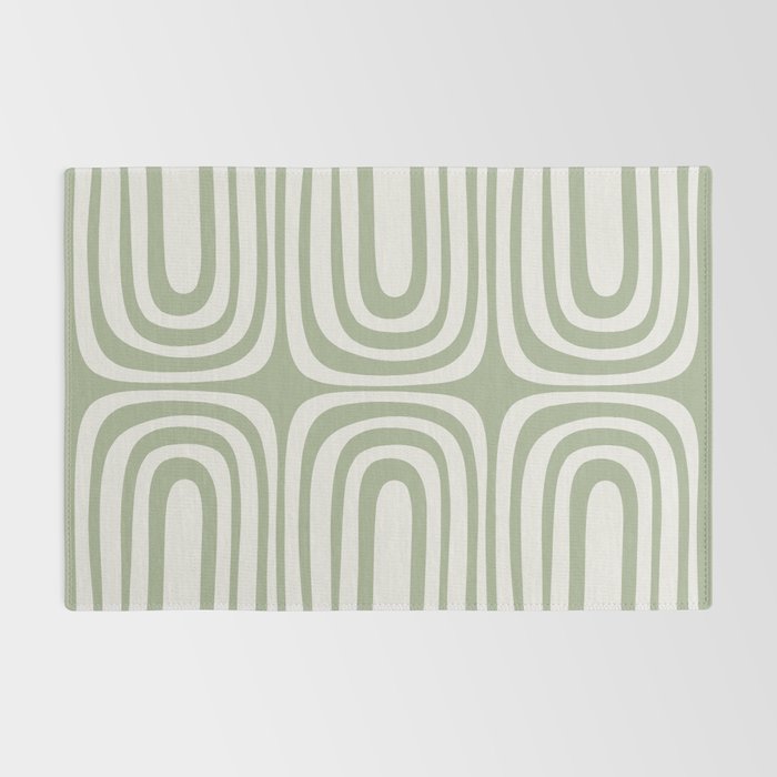 Midcentury Modern Confaab Abstract Pattern in Sage Green and Off White Rug Gallery Image 2
