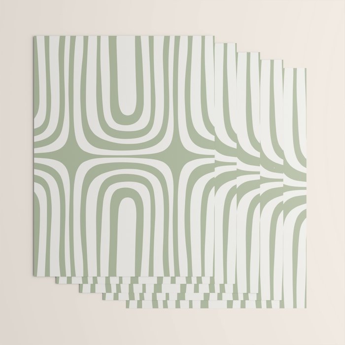Midcentury Modern Confaab Abstract Pattern in Sage Green and Off White Wrapping Paper Gallery Image 3