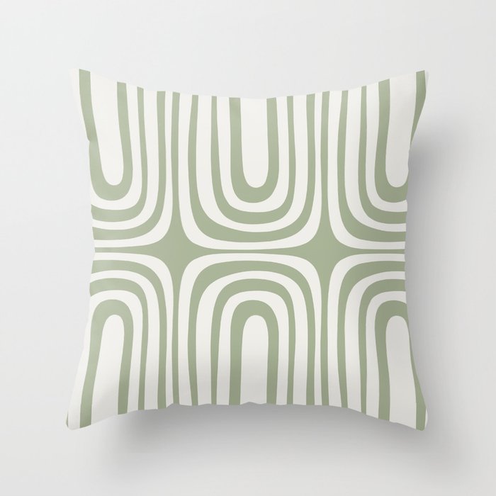 Midcentury Modern Confaab Abstract Pattern in Sage Green and Off White Throw Pillow Gallery Image 6