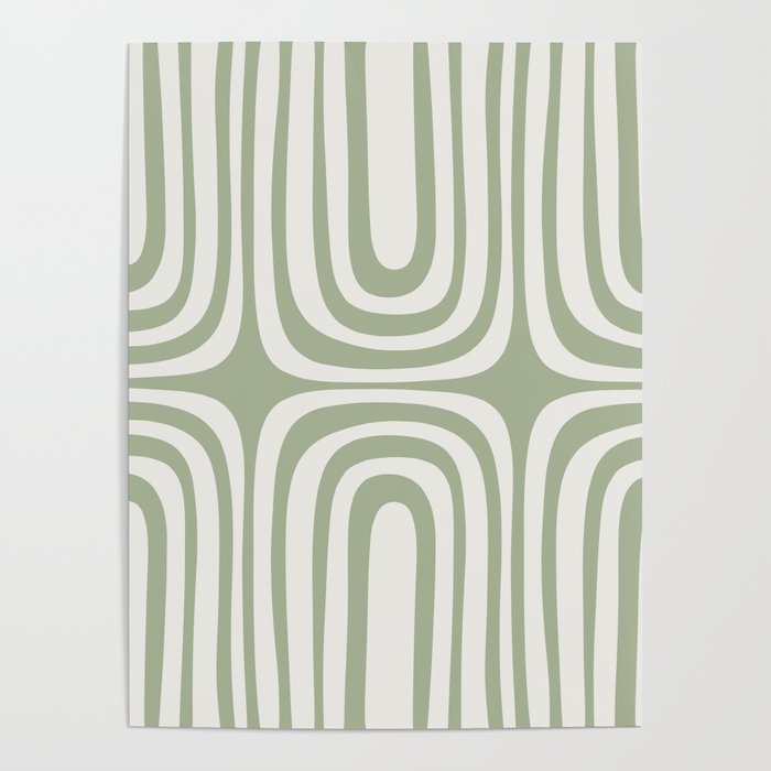 Midcentury Modern Confaab Abstract Pattern in Sage Green and Off White Poster Gallery Image 4