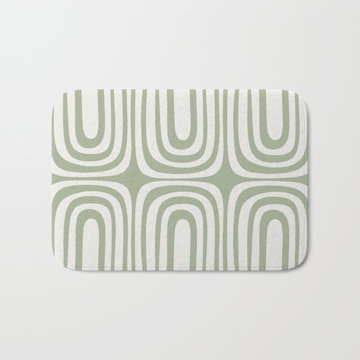 Midcentury Modern Confaab Abstract Pattern in Sage Green and Off White Bath Mat Gallery Image 1