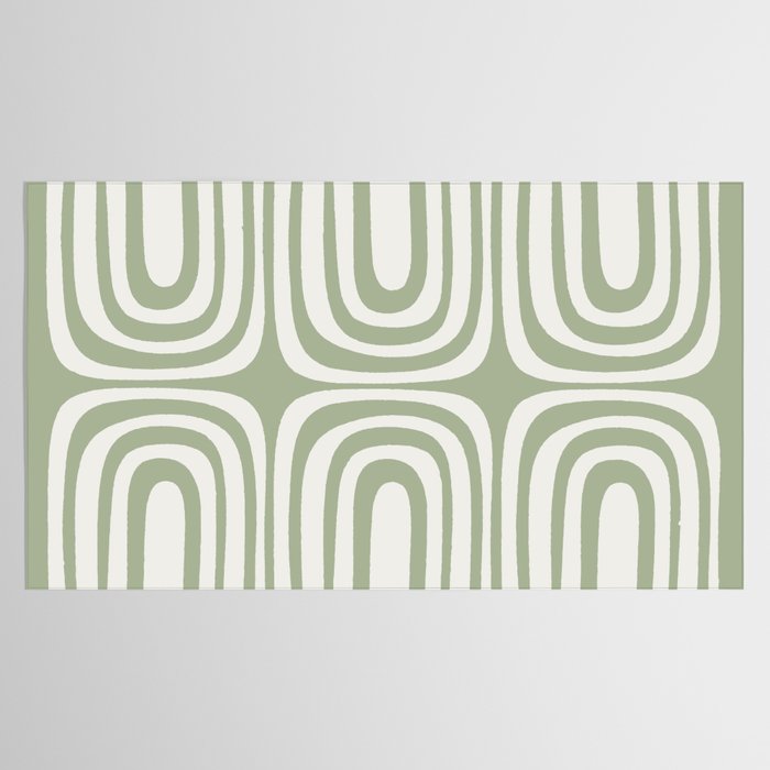 Midcentury Modern Confaab Abstract Pattern in Sage Green and Off White Tablecloth Gallery Image 2