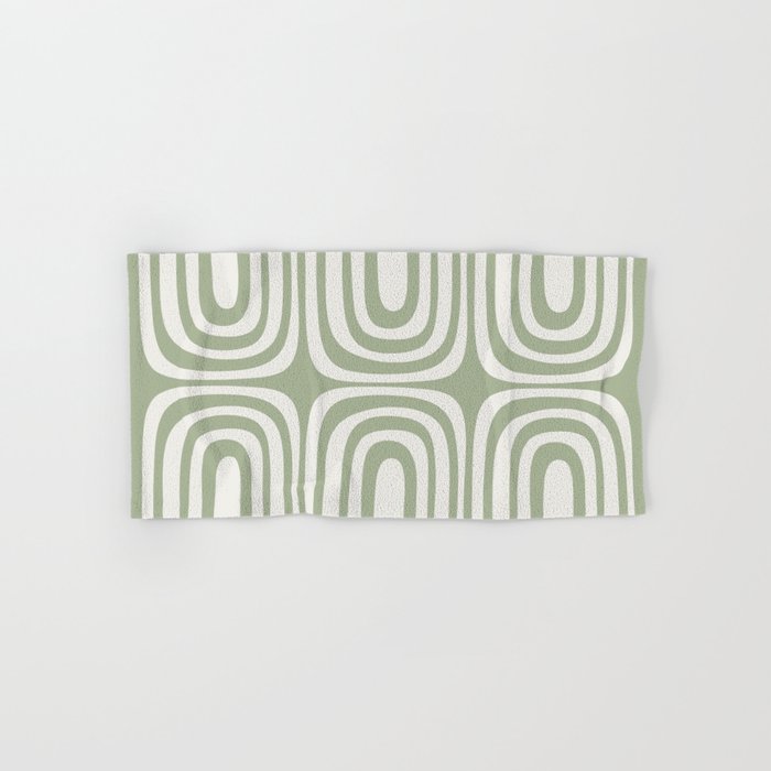 Midcentury Modern Confaab Abstract Pattern in Sage Green and Off White Bath Towel Gallery Image 1