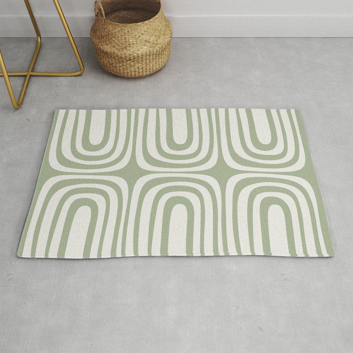 Midcentury Modern Confaab Abstract Pattern in Sage Green and Off White Rug Gallery Image 1