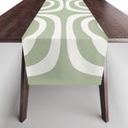 Midcentury Modern Confaab Abstract Pattern in Sage Green and Off White Table Runner Gallery Image 1