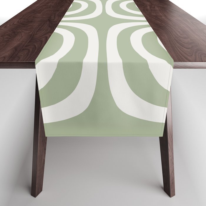 Midcentury Modern Confaab Abstract Pattern in Sage Green and Off White Table Runner Gallery Image 1