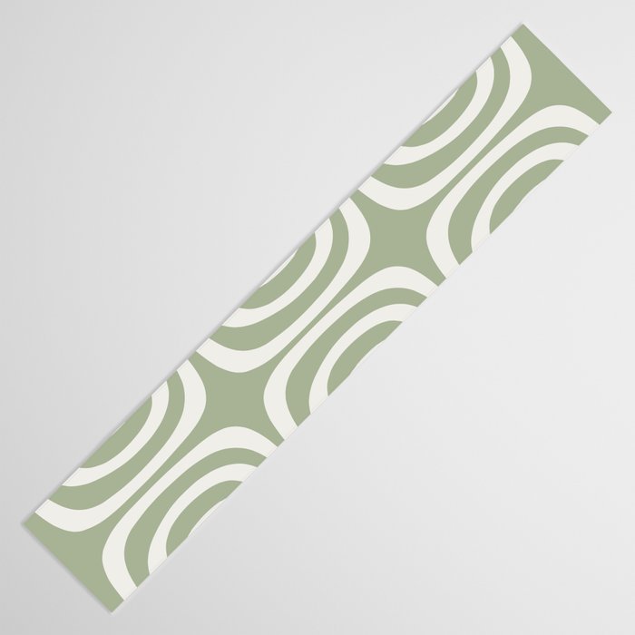 Midcentury Modern Confaab Abstract Pattern in Sage Green and Off White Table Runner Gallery Image 3