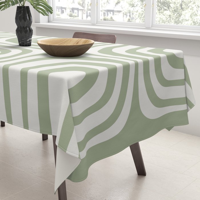 Midcentury Modern Confaab Abstract Pattern in Sage Green and Off White Tablecloth Gallery Image 3