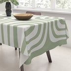 Midcentury Modern Confaab Abstract Pattern in Sage Green and Off White Tablecloth Gallery Image 3