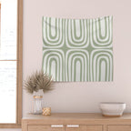 Midcentury Modern Confaab Abstract Pattern in Sage Green and Off White Wall Tapestry Gallery Image 2