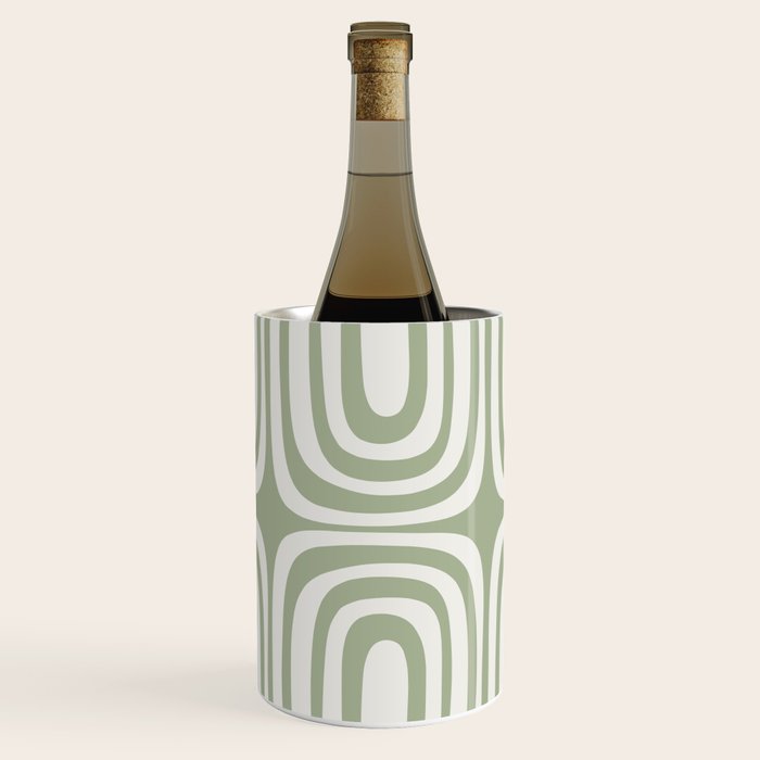 Midcentury Modern Confaab Abstract Pattern in Sage Green and Off White Wine Chiller Gallery Image 1