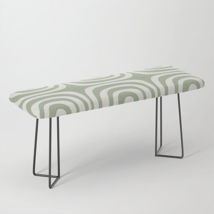 Midcentury Modern Confaab Abstract Pattern in Sage Green and Off White Bench Gallery Image 1