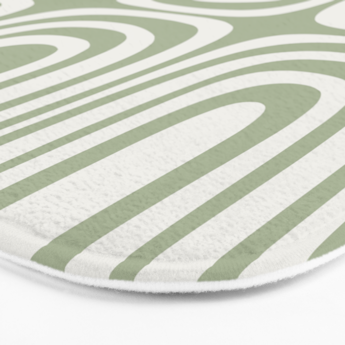Midcentury Modern Confaab Abstract Pattern in Sage Green and Off White Bath Mat Gallery Image 3
