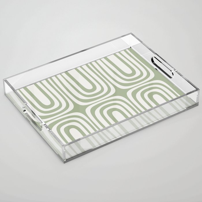 Midcentury Modern Confaab Abstract Pattern in Sage Green and Off White Acrylic Tray Gallery Image 1