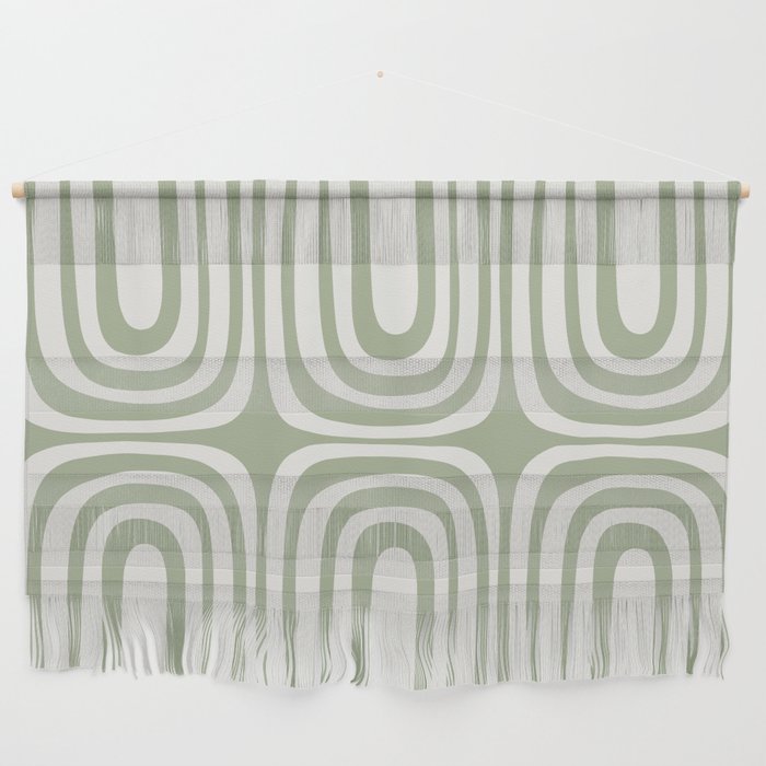 Midcentury Modern Confaab Abstract Pattern in Sage Green and Off White Wall Hanging Gallery Image 1