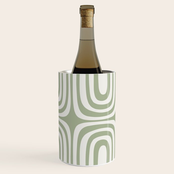Midcentury Modern Confaab Abstract Pattern in Sage Green and Off White Wine Chiller Gallery Image 3
