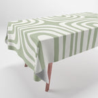 Midcentury Modern Confaab Abstract Pattern in Sage Green and Off White Tablecloth Gallery Image 1