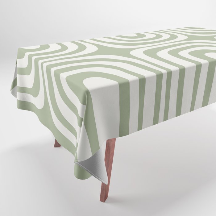 Midcentury Modern Confaab Abstract Pattern in Sage Green and Off White Tablecloth Gallery Image 1