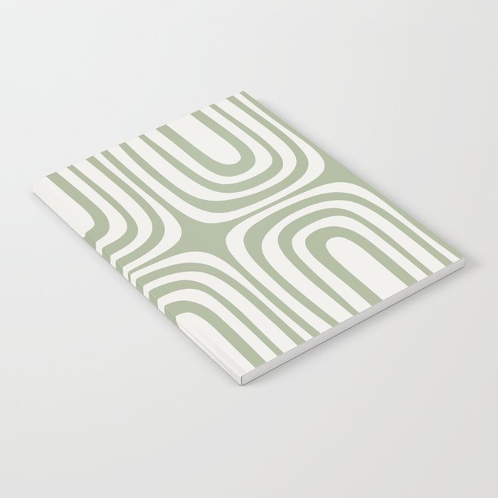 Midcentury Modern Confaab Abstract Pattern in Sage Green and Off White Notebook Gallery Image 1
