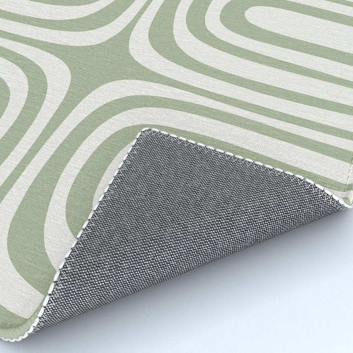 Midcentury Modern Confaab Abstract Pattern in Sage Green and Off White Rug Gallery Image 4