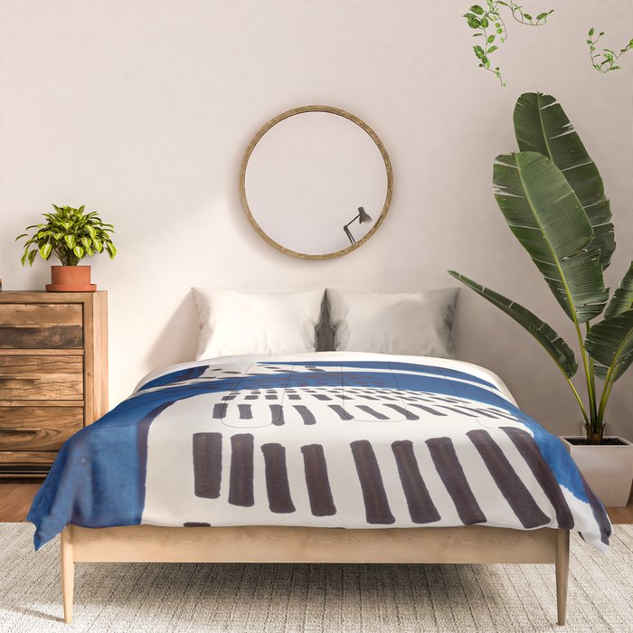 Colorful Mid Century Modern Abstract Fun Shapes Patterns Navy Blue Abstract Expressionism Comforter Gallery Image 3