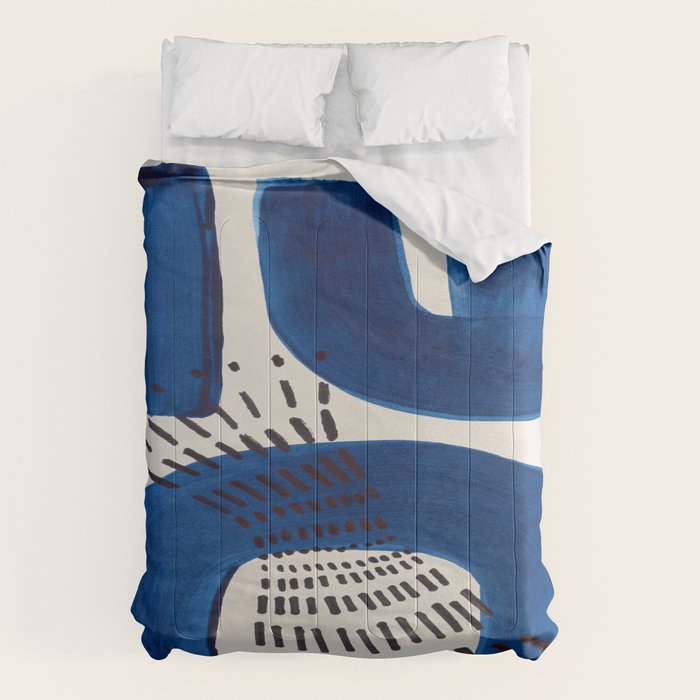 Colorful Mid Century Modern Abstract Fun Shapes Patterns Navy Blue Abstract Expressionism Comforter Gallery Image 6