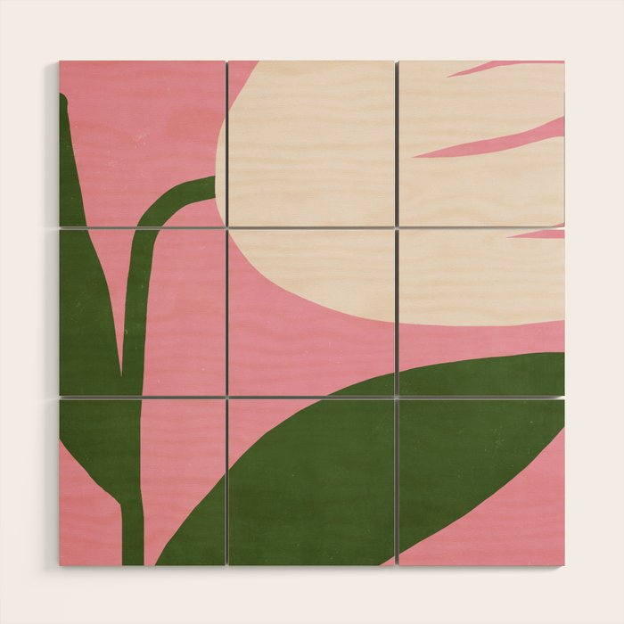 Abstract Flora - pink green Wood Wall Art Gallery Image 1
