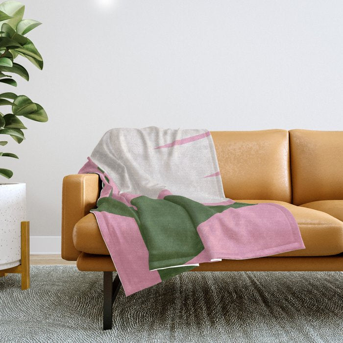 Abstract Flora - pink green Throw Blanket Gallery Image 1