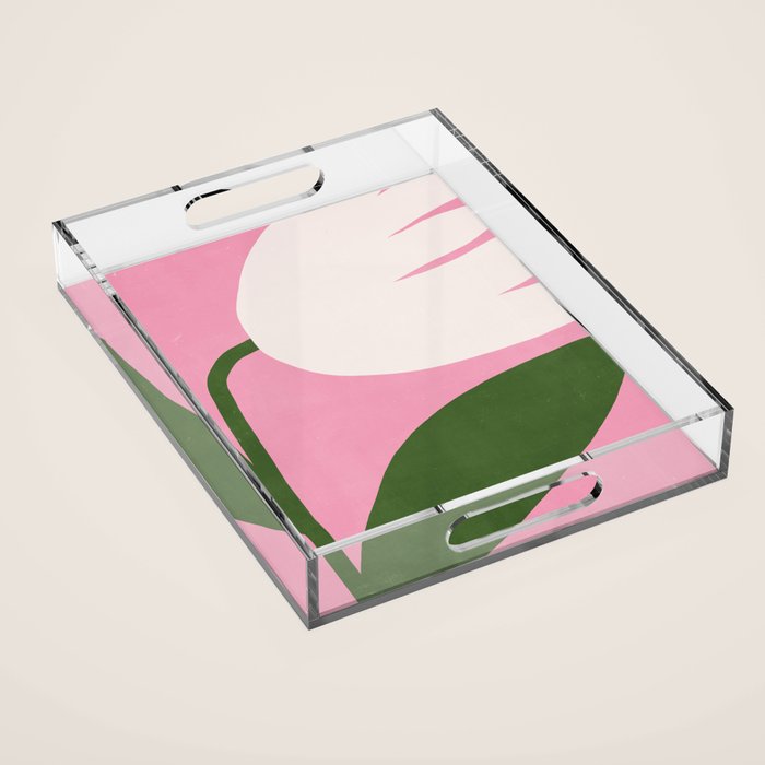 Abstract Flora - pink green Acrylic Tray Gallery Image 1
