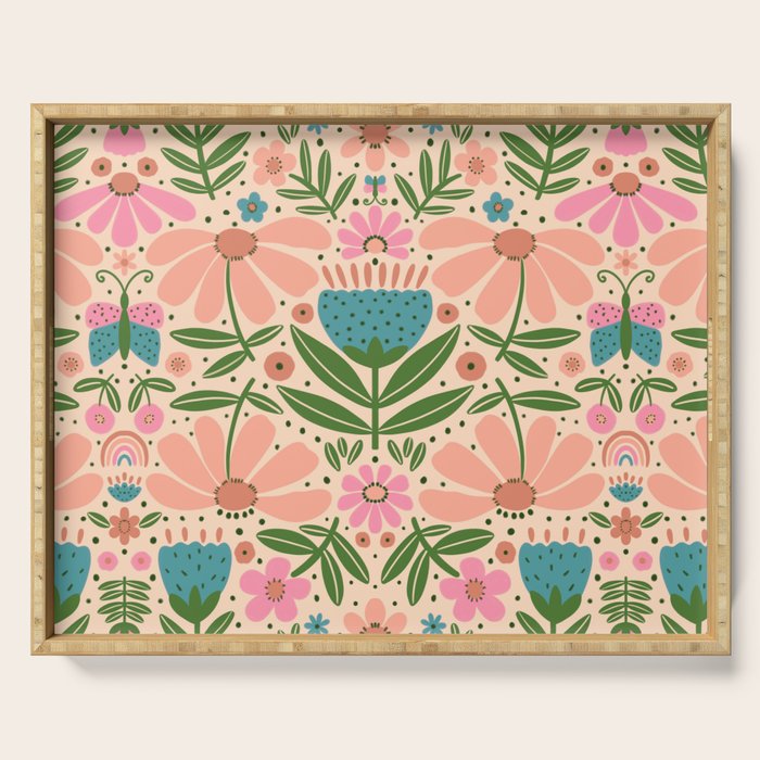Pretty Floral - sweet pink Serving Tray Gallery Image 1