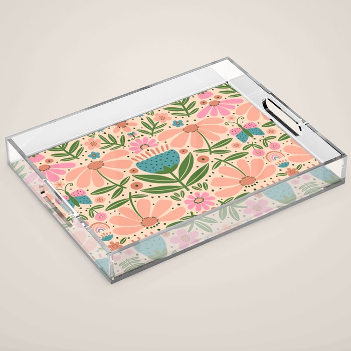 Pretty Floral - sweet pink Acrylic Tray Gallery Image 1