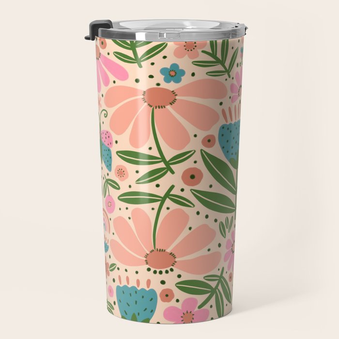 Pretty Floral - sweet pink Travel Mug Gallery Image 3
