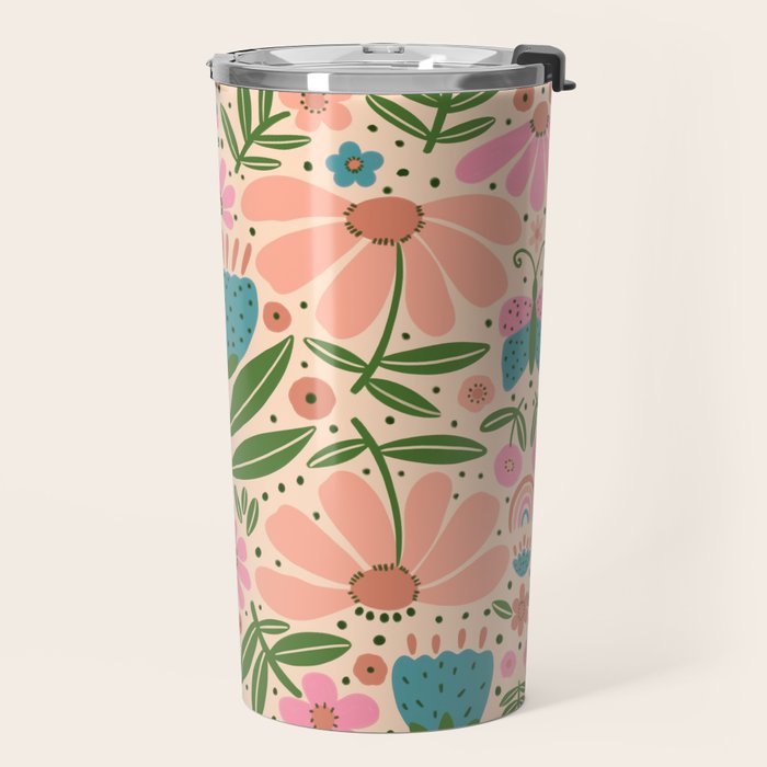 Pretty Floral - sweet pink Travel Mug Gallery Image 2