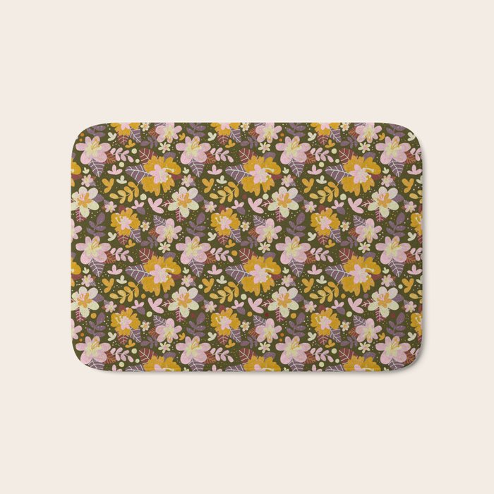 Hibiscus retro pattern Bath Mat Gallery Image 1