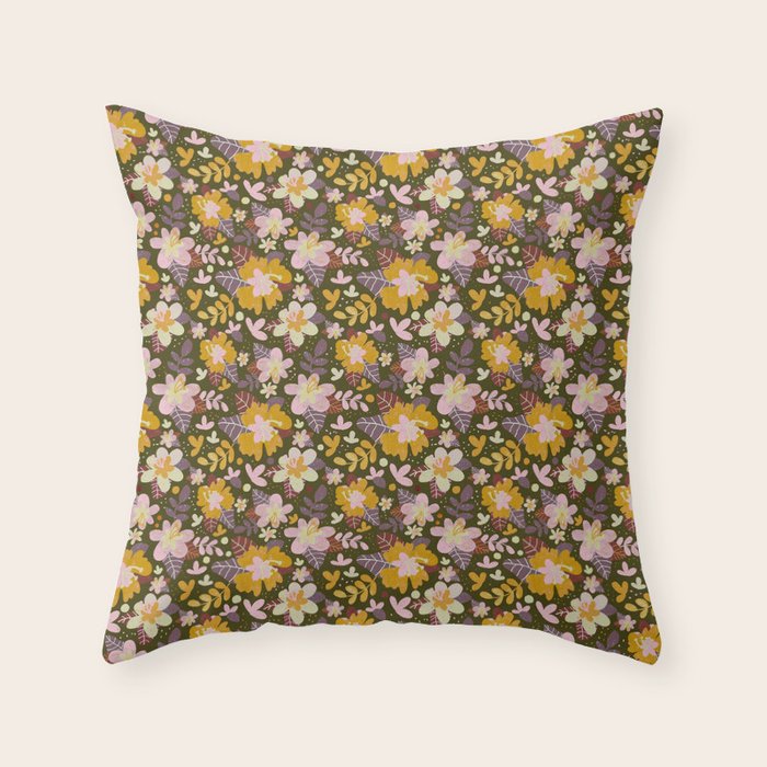 Hibiscus retro pattern Throw Pillow Gallery Image 6
