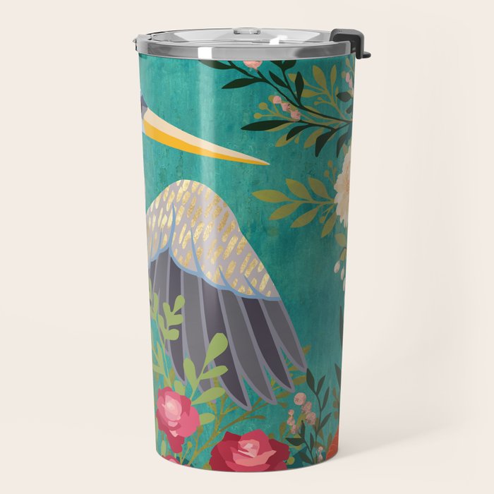 Bohemian Floral Heron Travel Mug Gallery Image 2