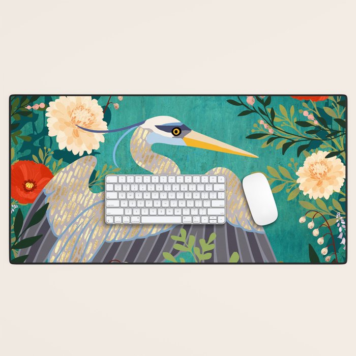 Bohemian Floral Heron Desk Mat Gallery Image 1