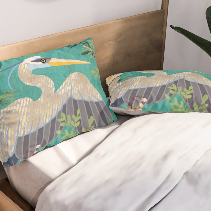 Bohemian Floral Heron Pillow Sham Gallery Image 2