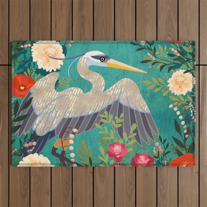 Bohemian Floral Heron Outdoor Rug Gallery Image 1