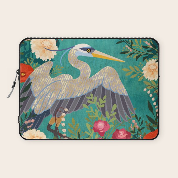 Bohemian Floral Heron Laptop Sleeve Gallery Image 1