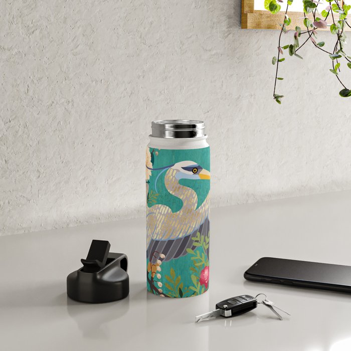 Bohemian Floral Heron Water Bottle Gallery Image 4