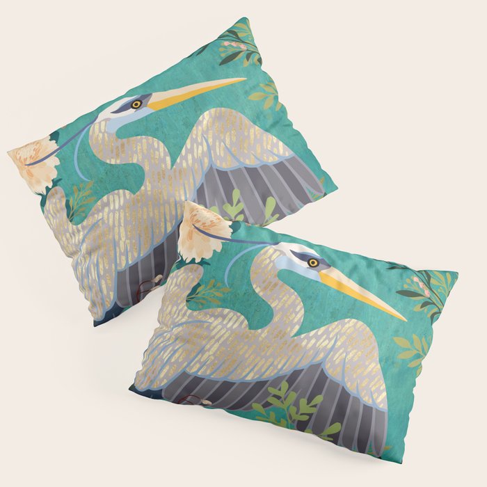 Bohemian Floral Heron Pillow Sham Gallery Image 1