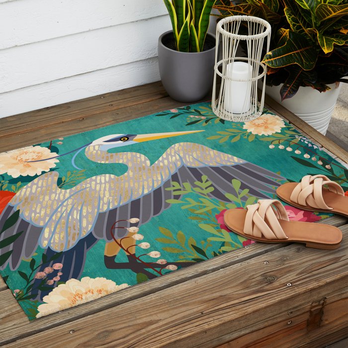 Bohemian Floral Heron Outdoor Rug Gallery Image 2