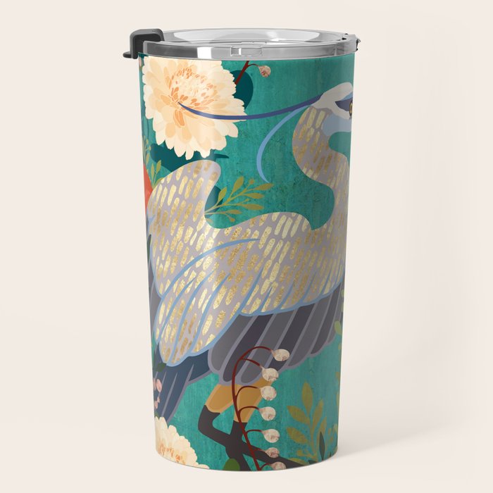 Bohemian Floral Heron Travel Mug Gallery Image 3