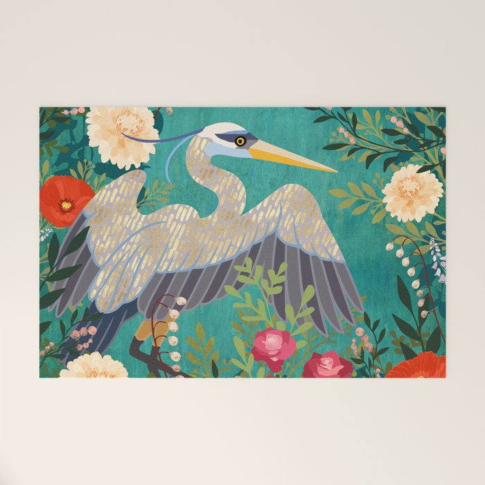 Bohemian Floral Heron Welcome Mat Gallery Image 1